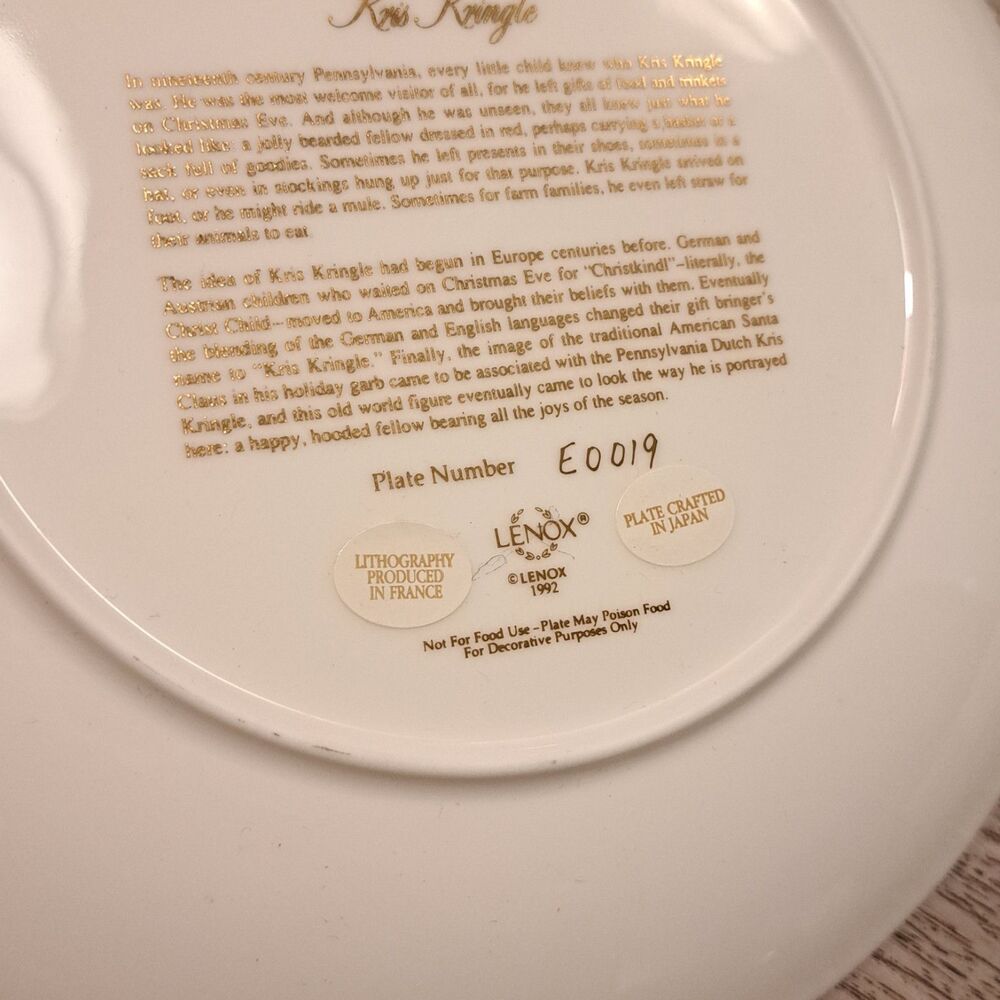 Vintage Lenox international Santa Claus Series 1992 KRIS KRINGLE Christmas Plate - Picture 6 of 7